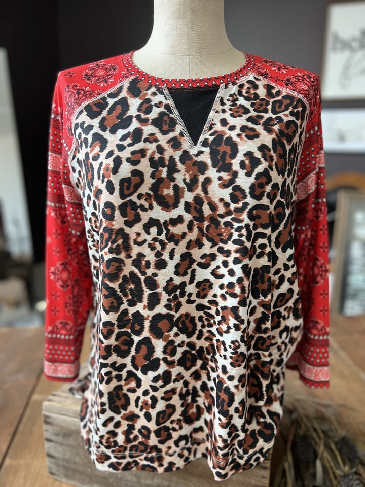 3/4 Sleeve Mixed Print Top from Multiples - High Call Outfitters