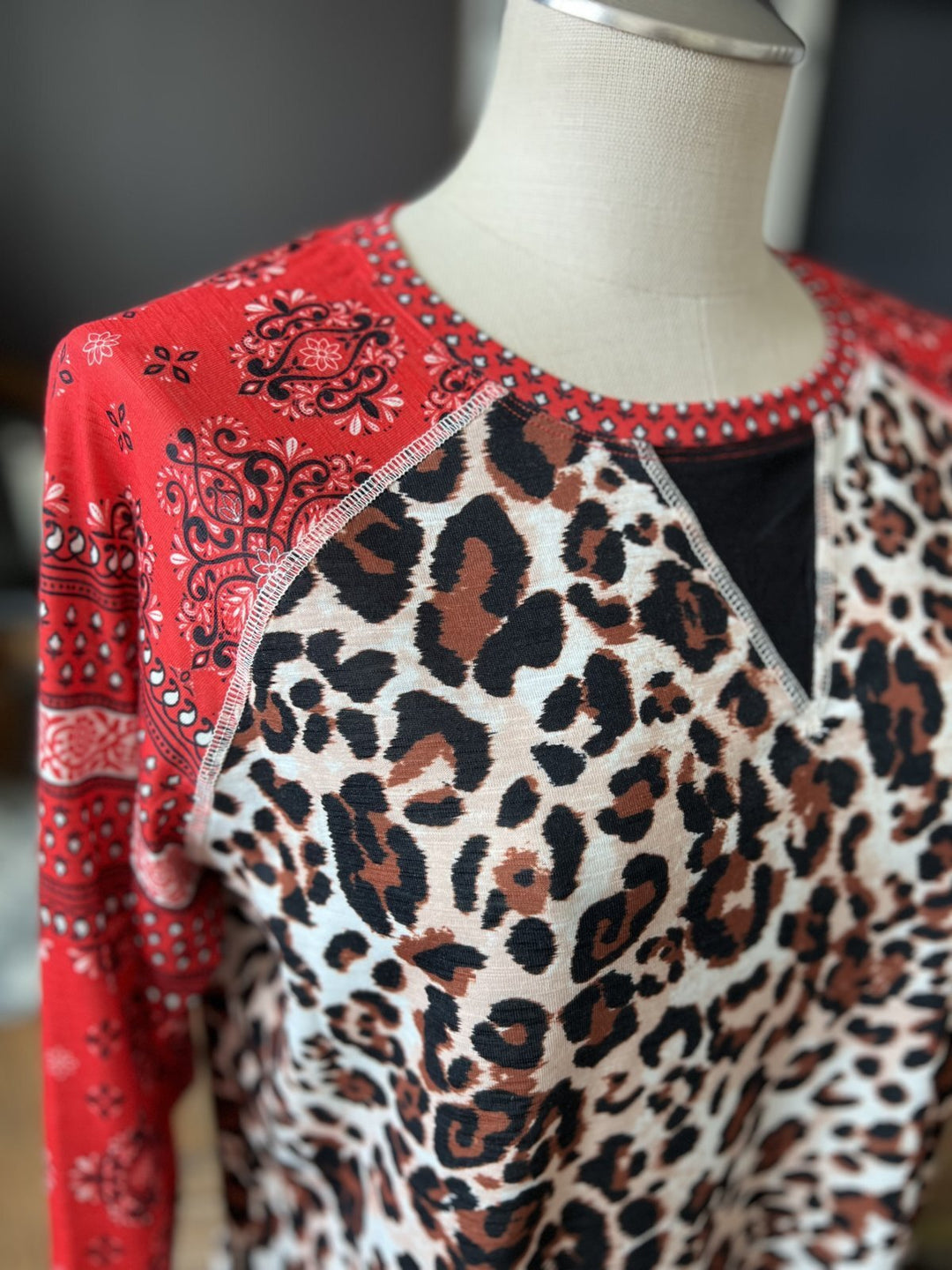 3/4 Sleeve Mixed Print Top from Multiples - High Call Outfitters