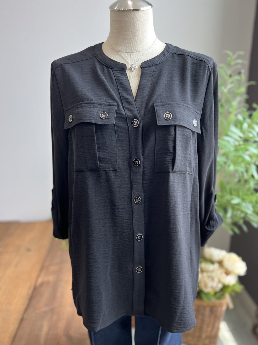 Banded Collar Shirt from Multiples - High Call Outfitters