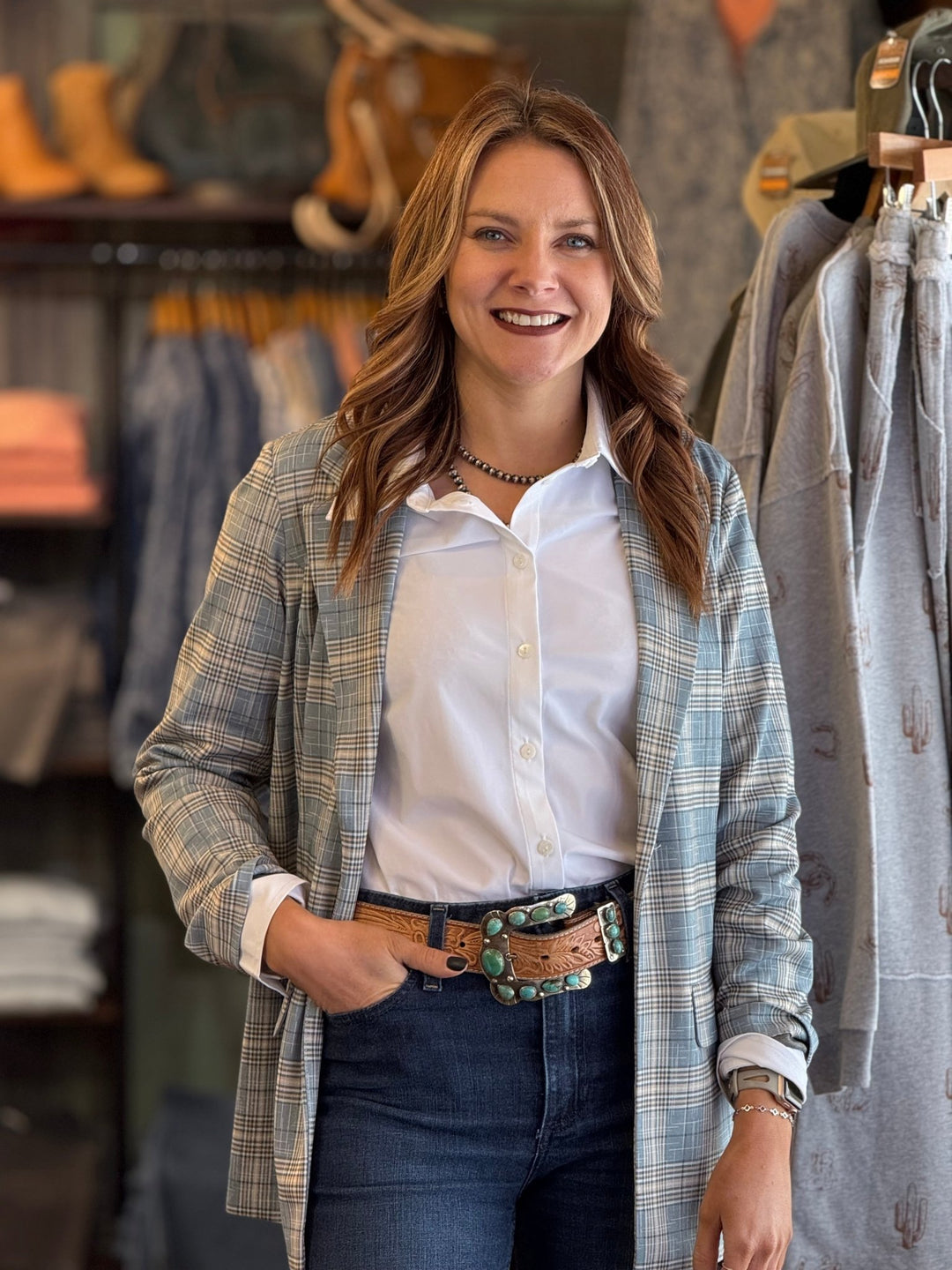 Boyfriend Plaid Blazer from Liverpool - High Call Outfitters