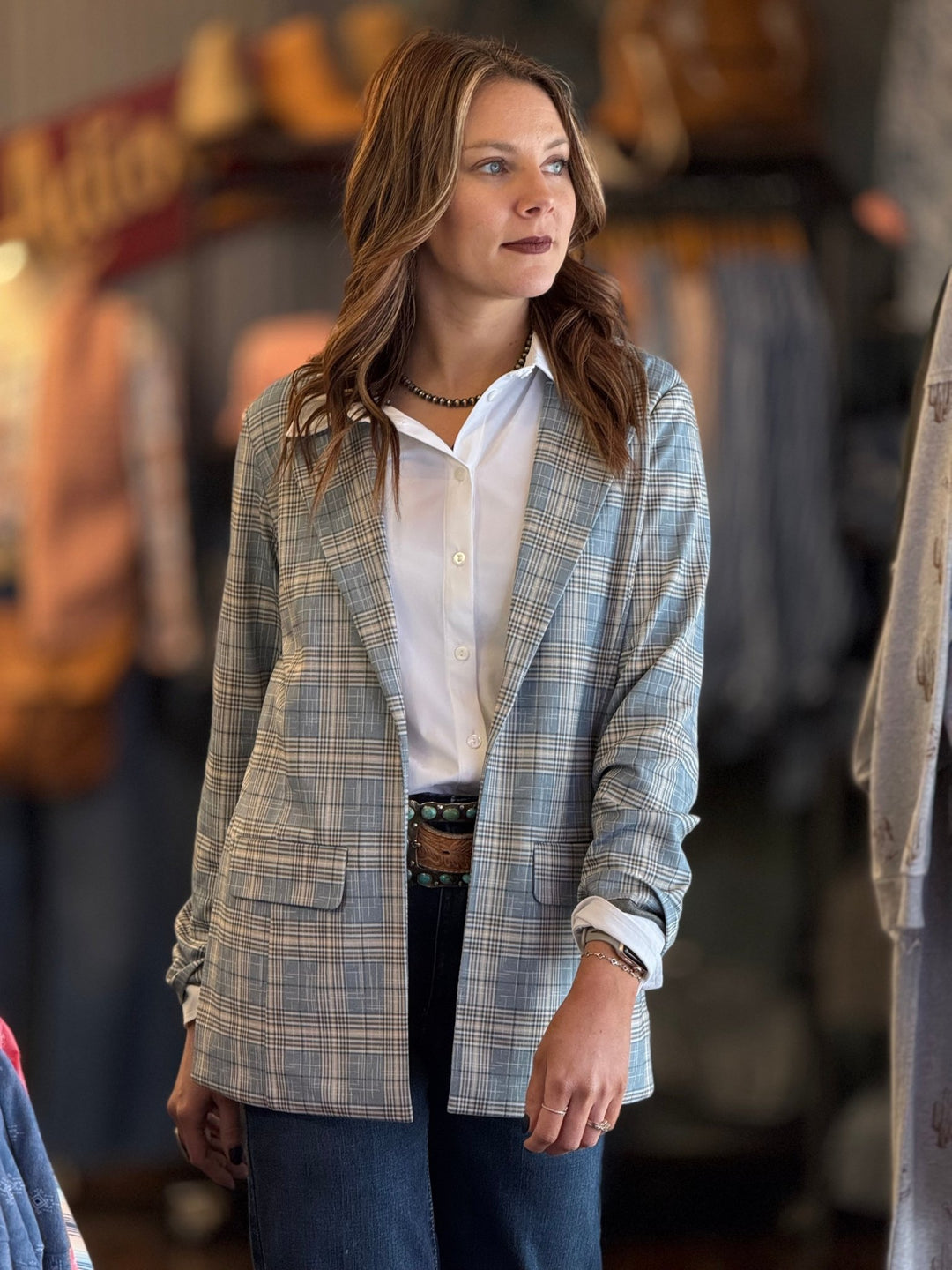 Boyfriend Plaid Blazer from Liverpool - High Call Outfitters