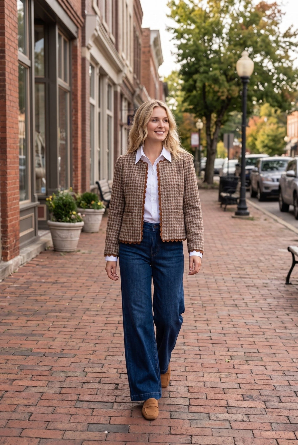 Wavy Trim Houndstooth Tweed Jacket - High Call Outfitters