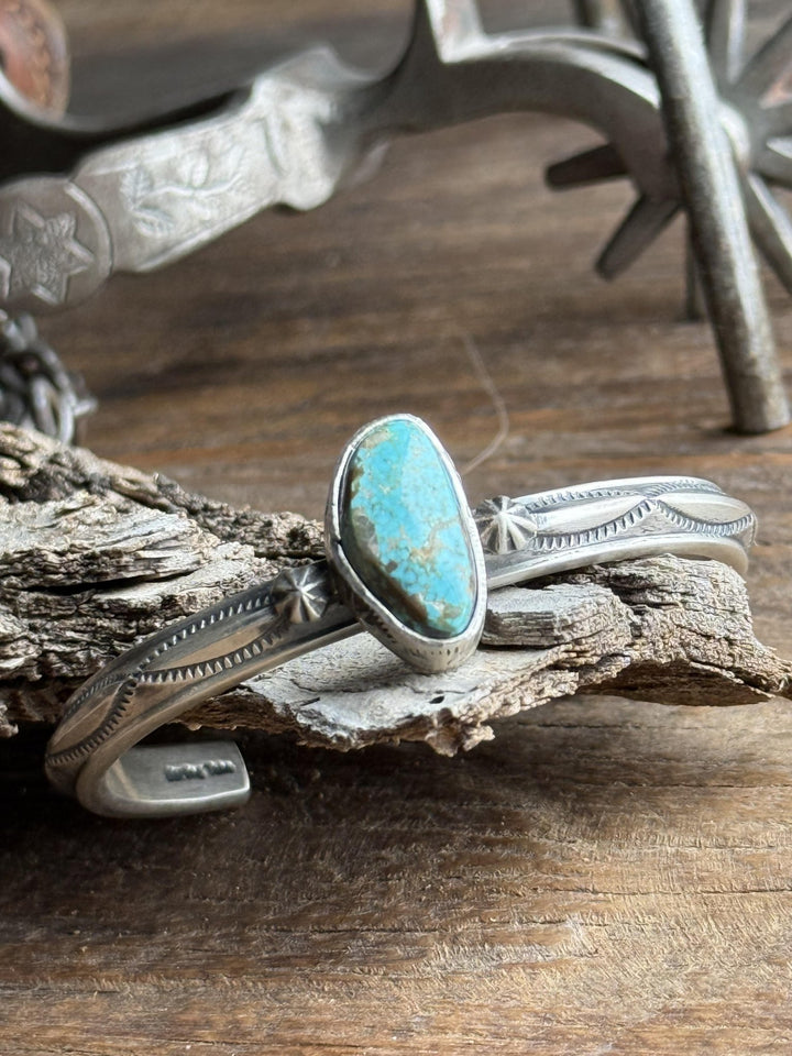 Single Turquoise Stone Stamped Cuff Bracelet - High Call Outfitters