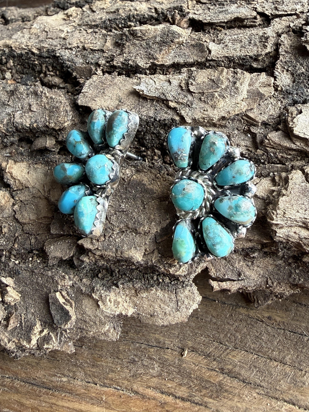 Turquoise Half Moon Flower Earring