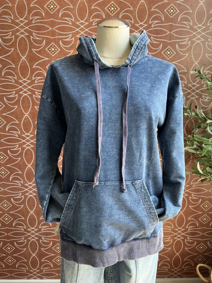 Washed Denim Hooded Pullover