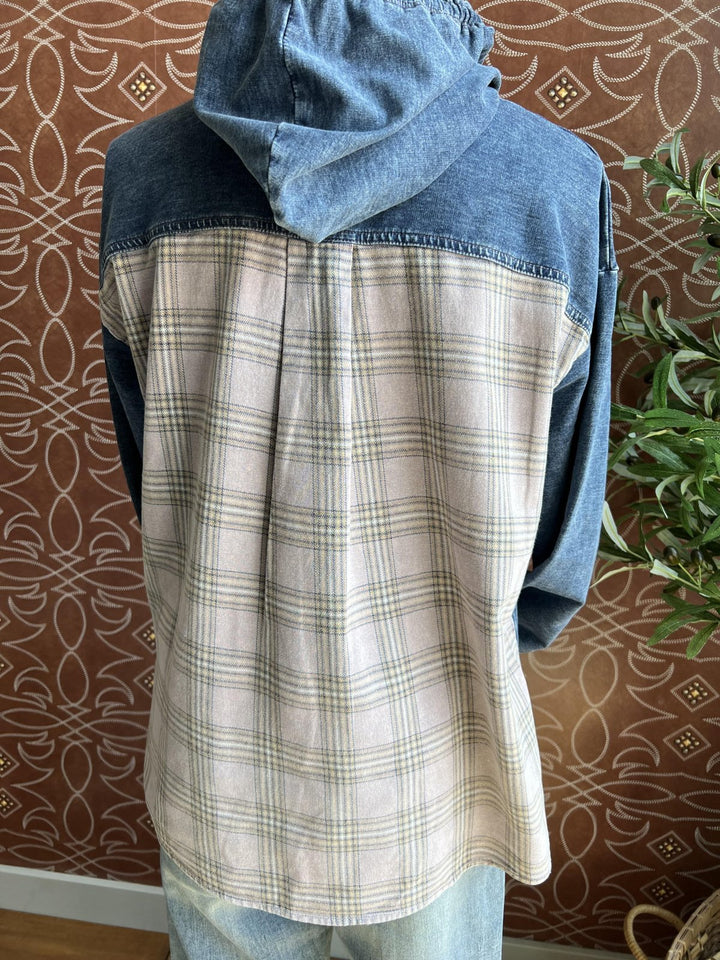 Washed Denim Hooded Pullover