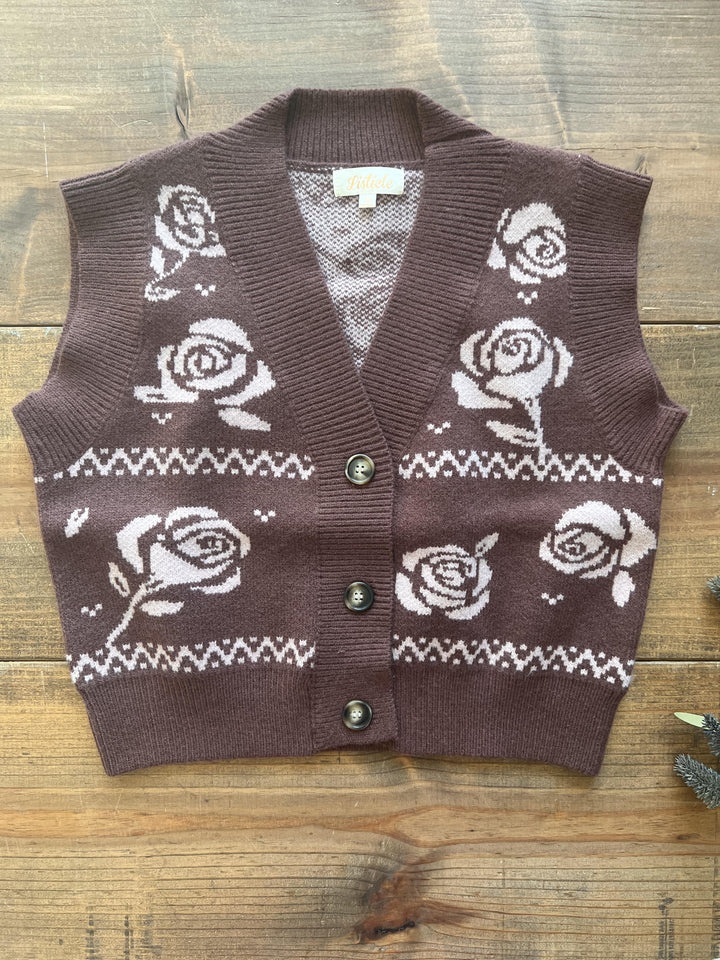 Flower Print Button Front Vest