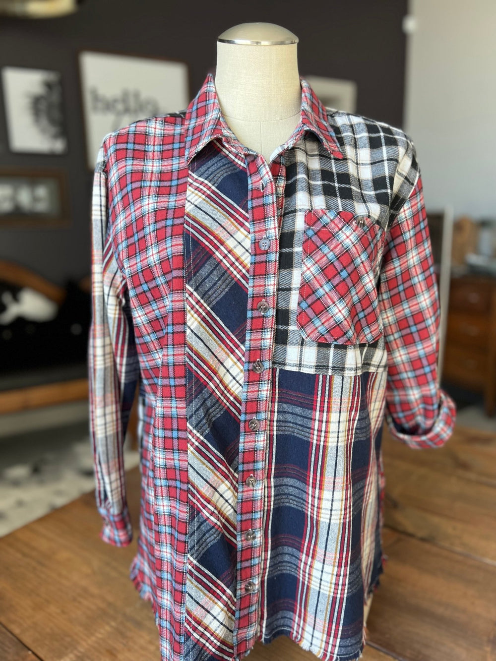 Pieced Plaid Flannel Top from Multiples - High Call Outfitters