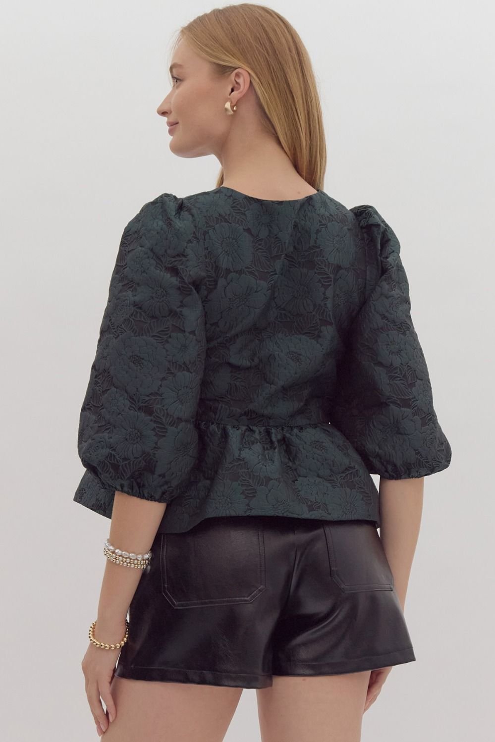 Jacquard Floral Tie Front Top