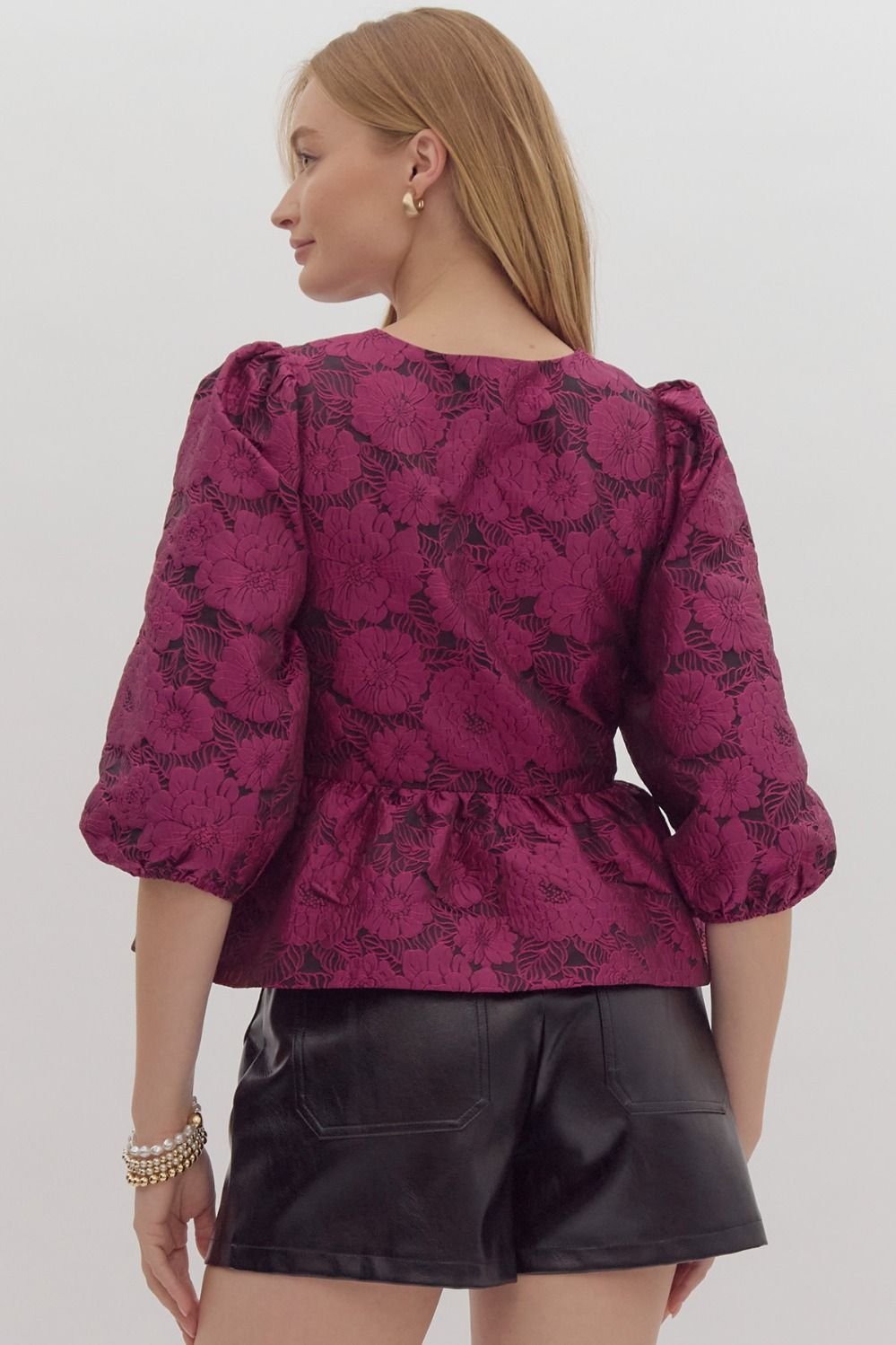 Jacquard Floral Tie Front Top