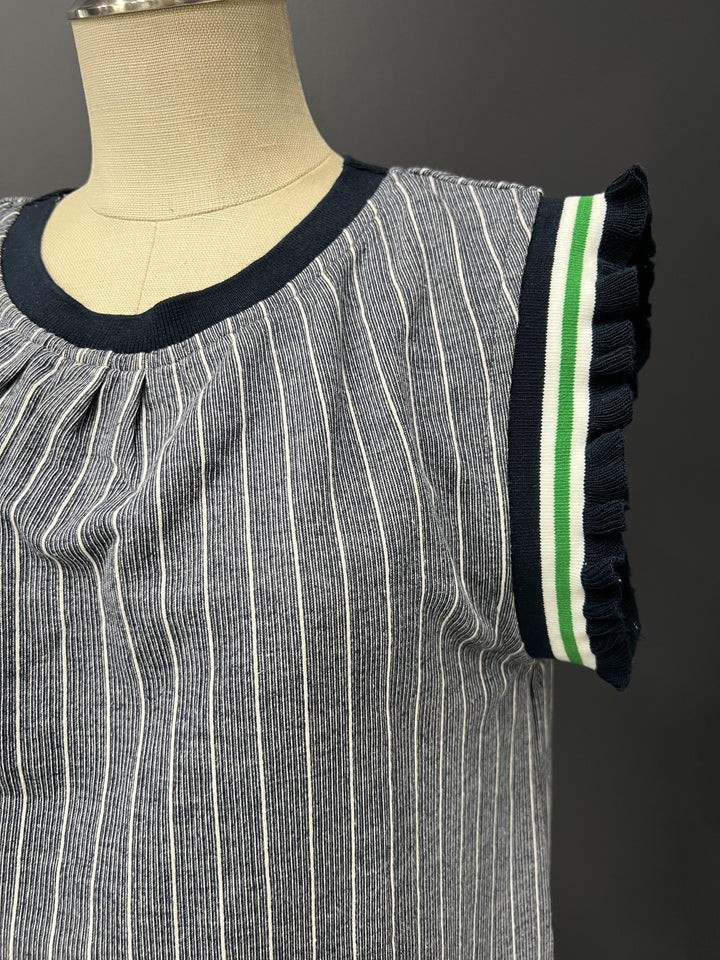 Rib Band Detailed Striped Knit Midi Dress