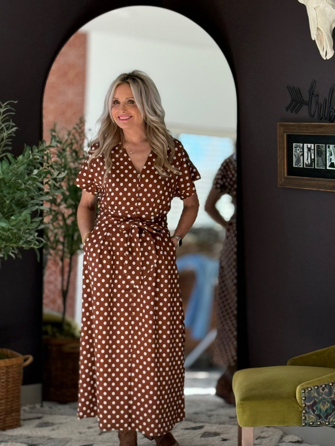 Polka Dot Midi Dress from THML - High Call Outfitters