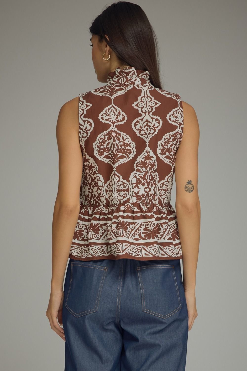 Paisley Print Ruffle Trim Peplum Top - High Call Outfitters