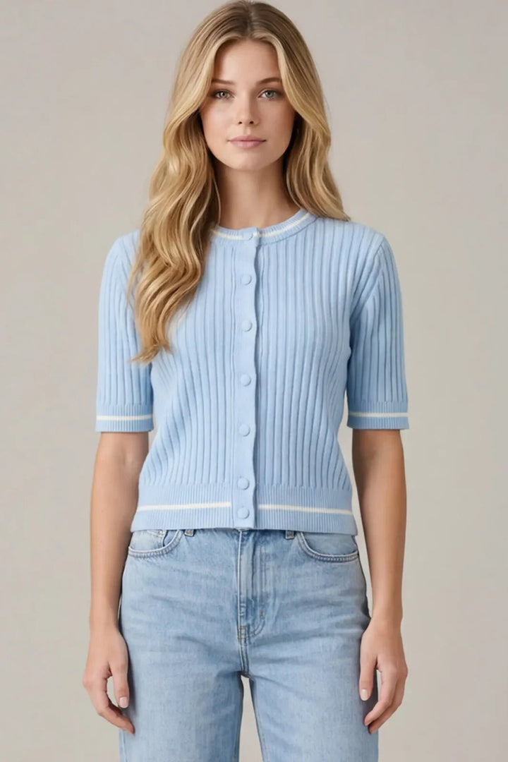 Contrast Button Front Cardigan - High Call Outfitters