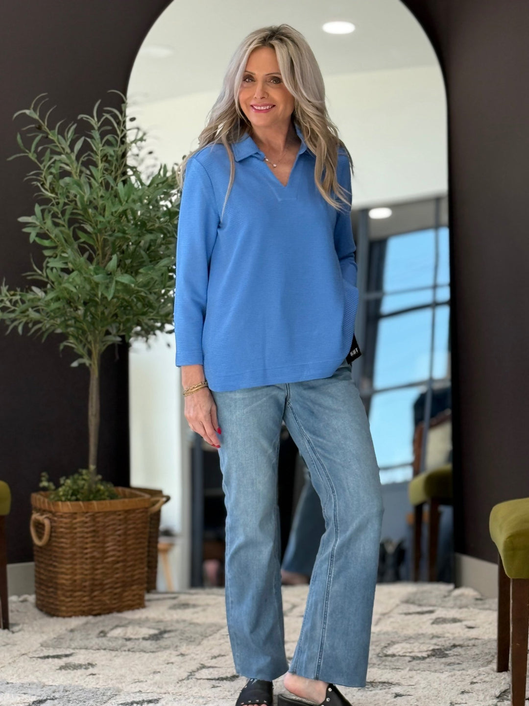 Johnny Collar 3/4 Sleeve Top from Multiples - High Call Outfitters