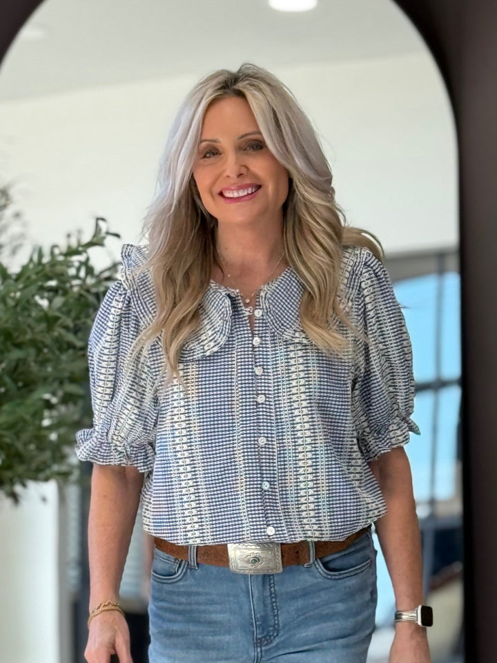 Puff Sleeve Gingham Patterned Top from THML - High Call Outfitters