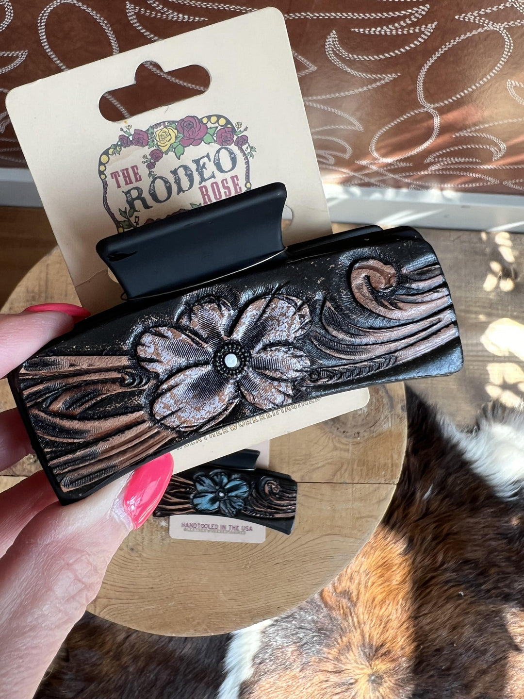 Tooled Leather Medium Hair Clip from The Rodeo Rose