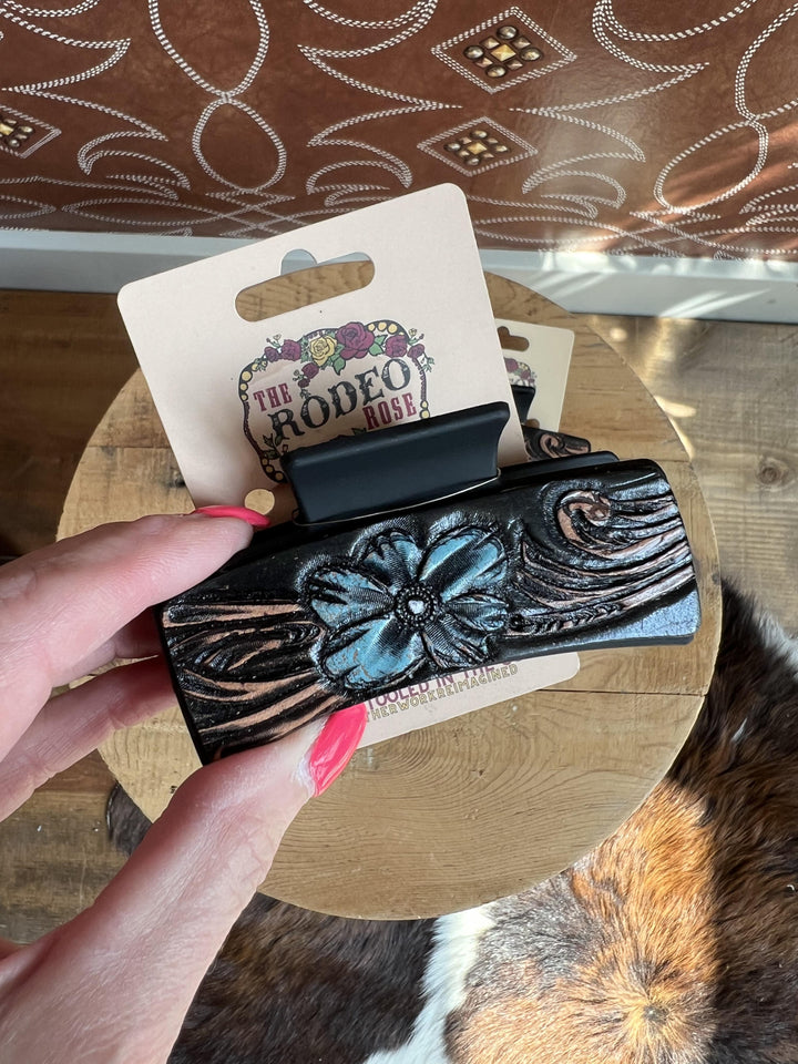 Tooled Leather Medium Hair Clip from The Rodeo Rose