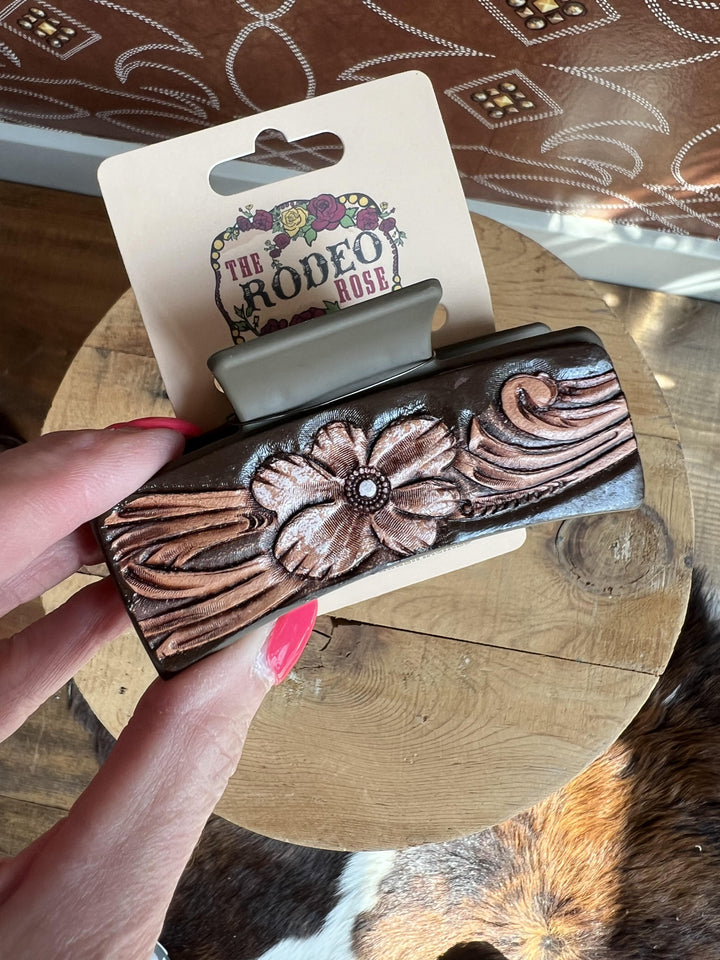 Tooled Leather Medium Hair Clip from The Rodeo Rose