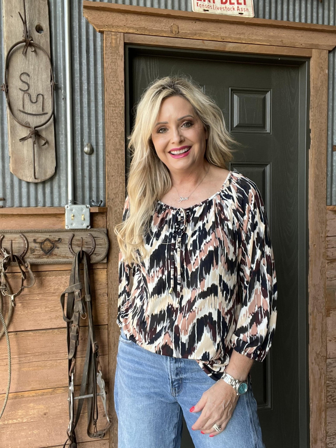 3/4 Raglan Sleeve Print Top from Multiples - High Call Outfitters