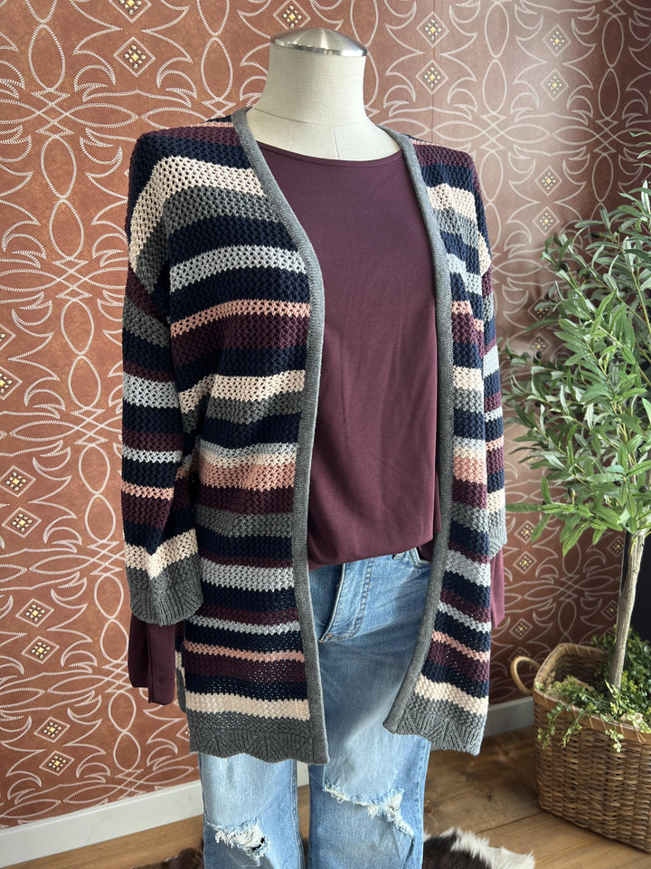 3/4 Sleeve Open Weave Cardigan from Multiples