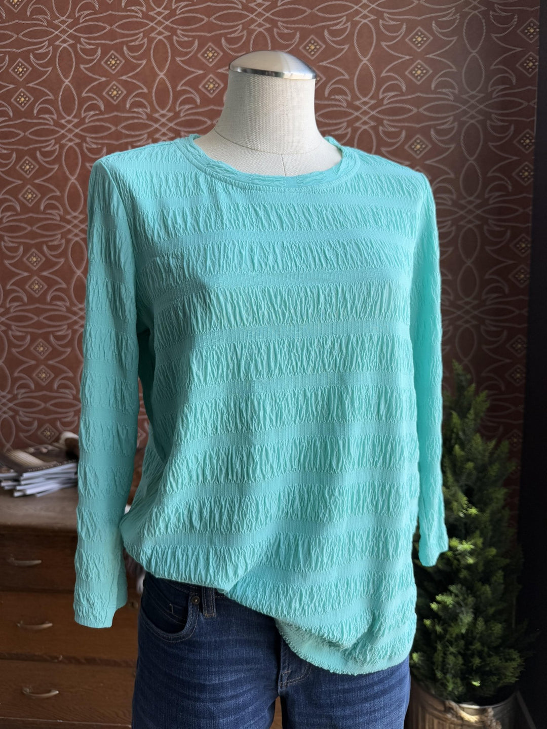 3/4 Sleeve Textured Stripe Top from Multiples - High Call Outfitters