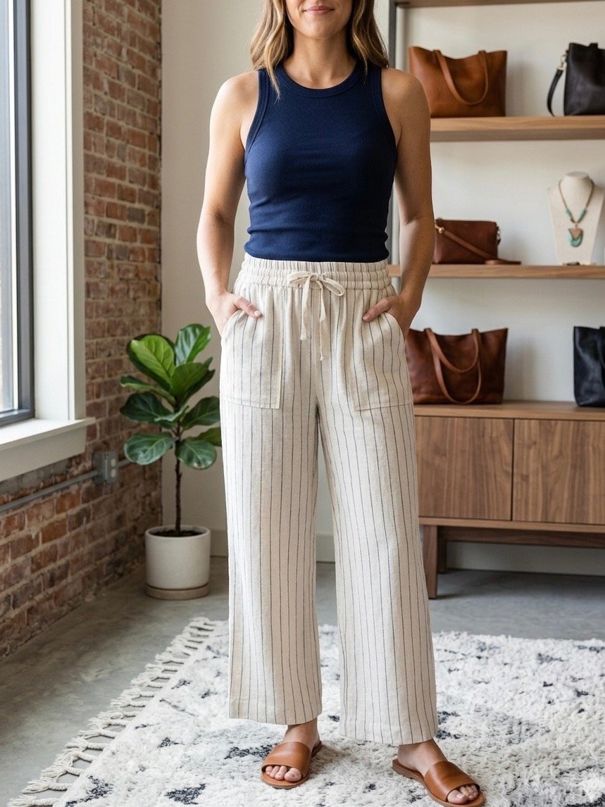 Stripe Wide Leg Ankle Pant from Multiples - High Call Outfitters