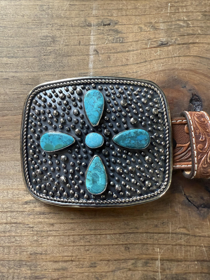 Turquoise Stone Cross Belt Buckle from Paige Wallace