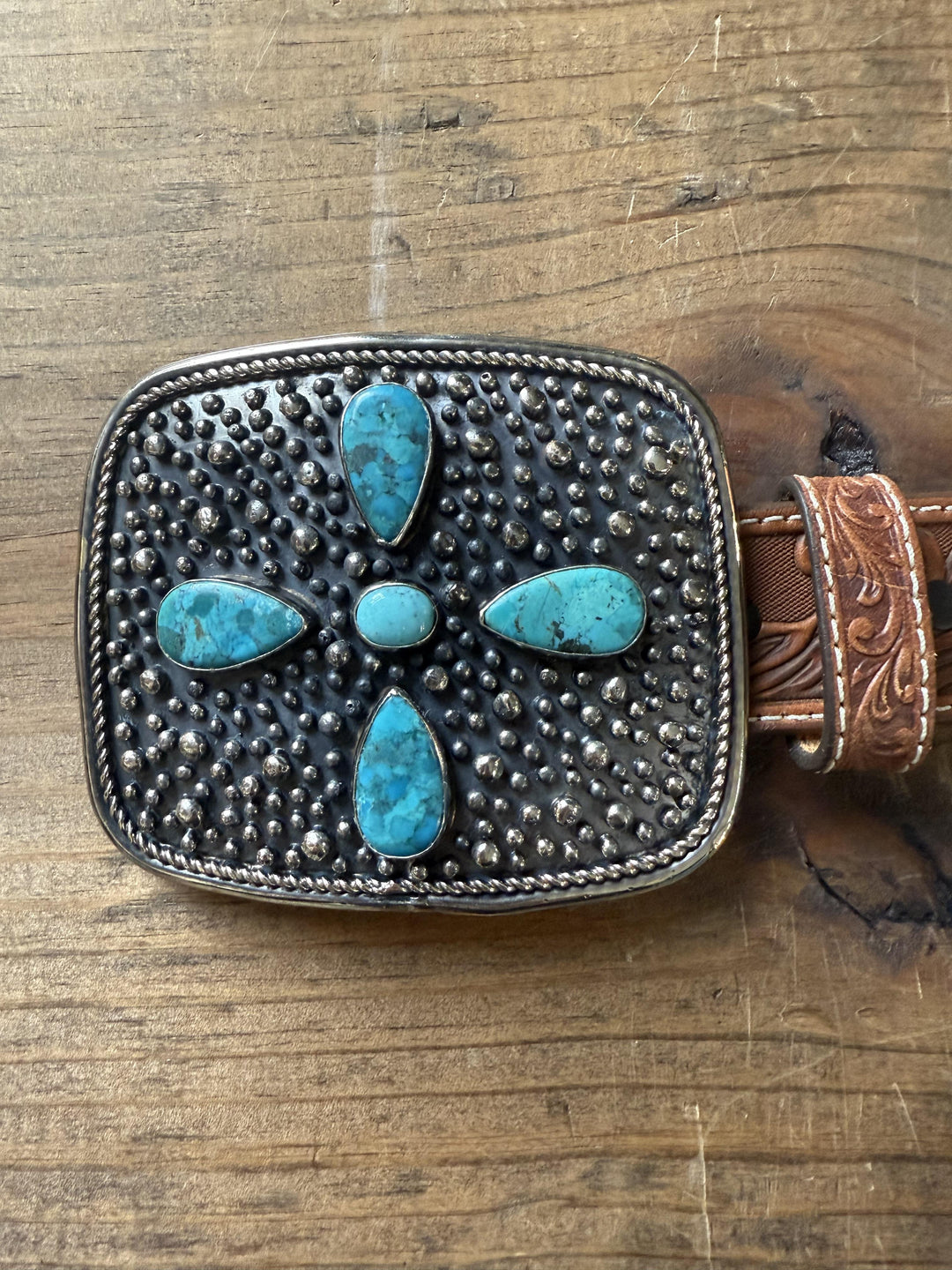 Turquoise Stone Cross Belt Buckle from Paige Wallace