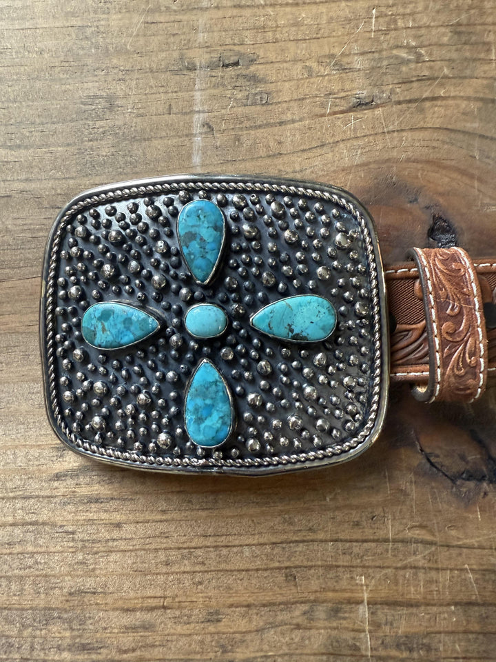 Turquoise Stone Cross Belt Buckle from Paige Wallace