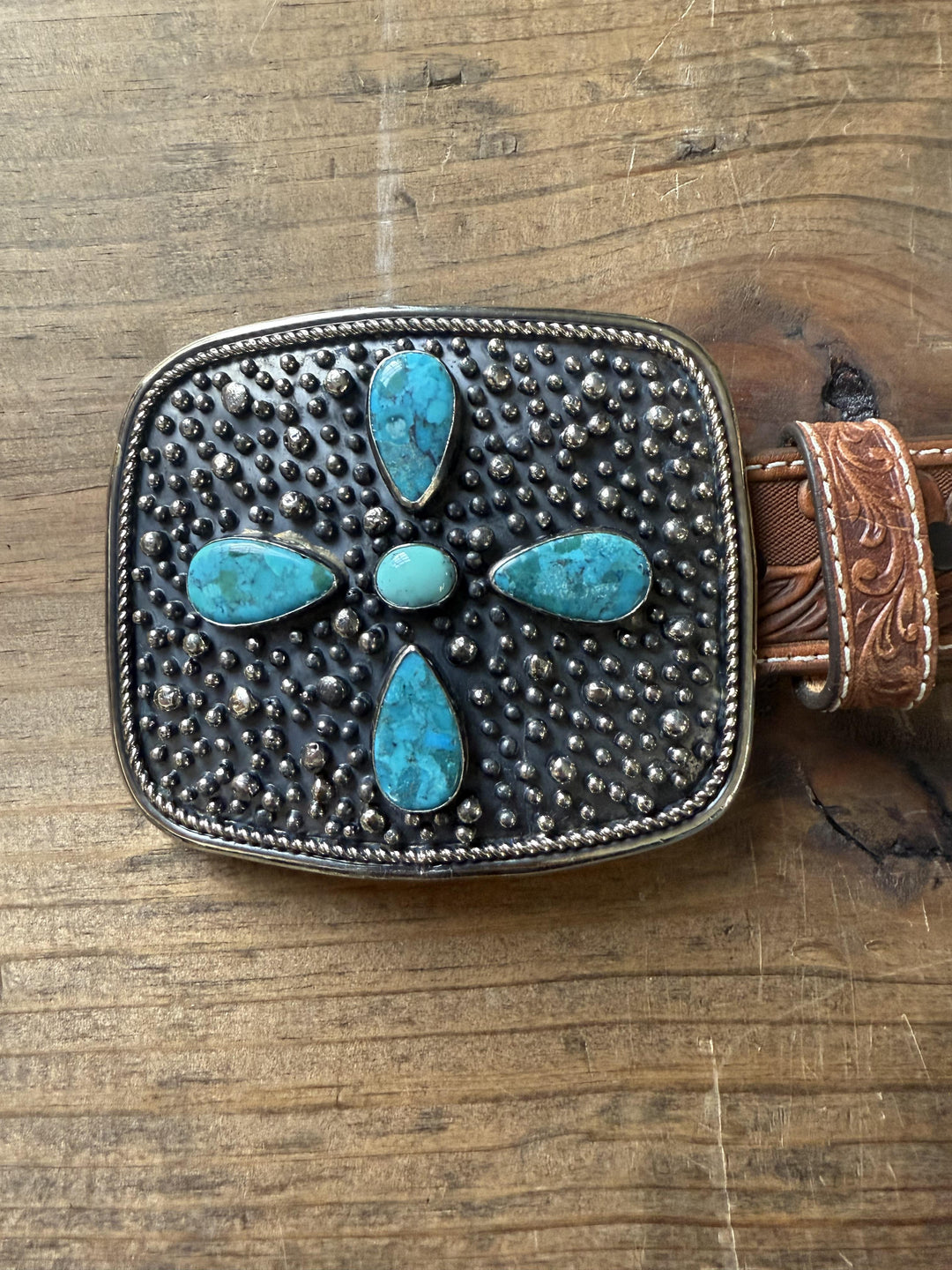 Turquoise Stone Cross Belt Buckle from Paige Wallace
