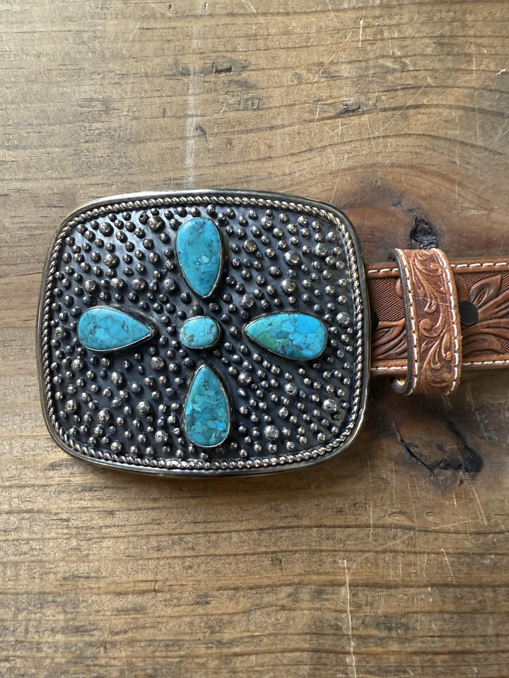 Turquoise Stone Cross Belt Buckle from Paige Wallace