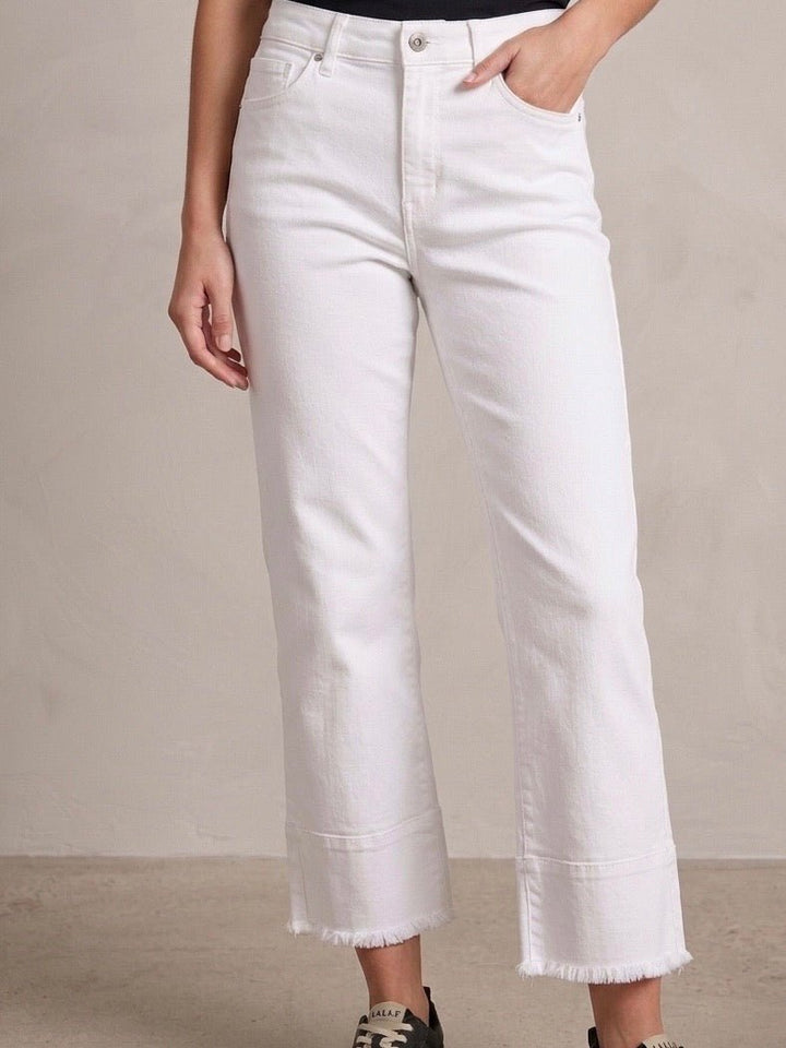Hi-Low Fringe Hem Stretch Denim Jeans from Multiples - High Call Outfitters