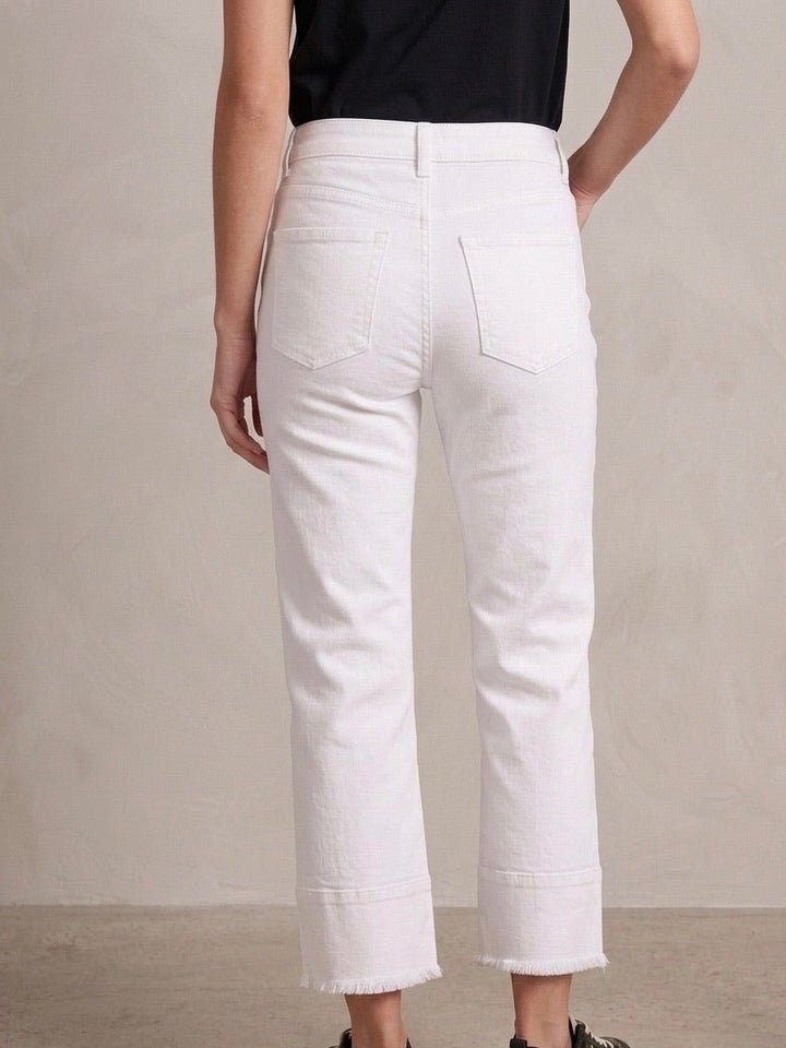 Hi-Low Fringe Hem Stretch Denim Jeans from Multiples - High Call Outfitters