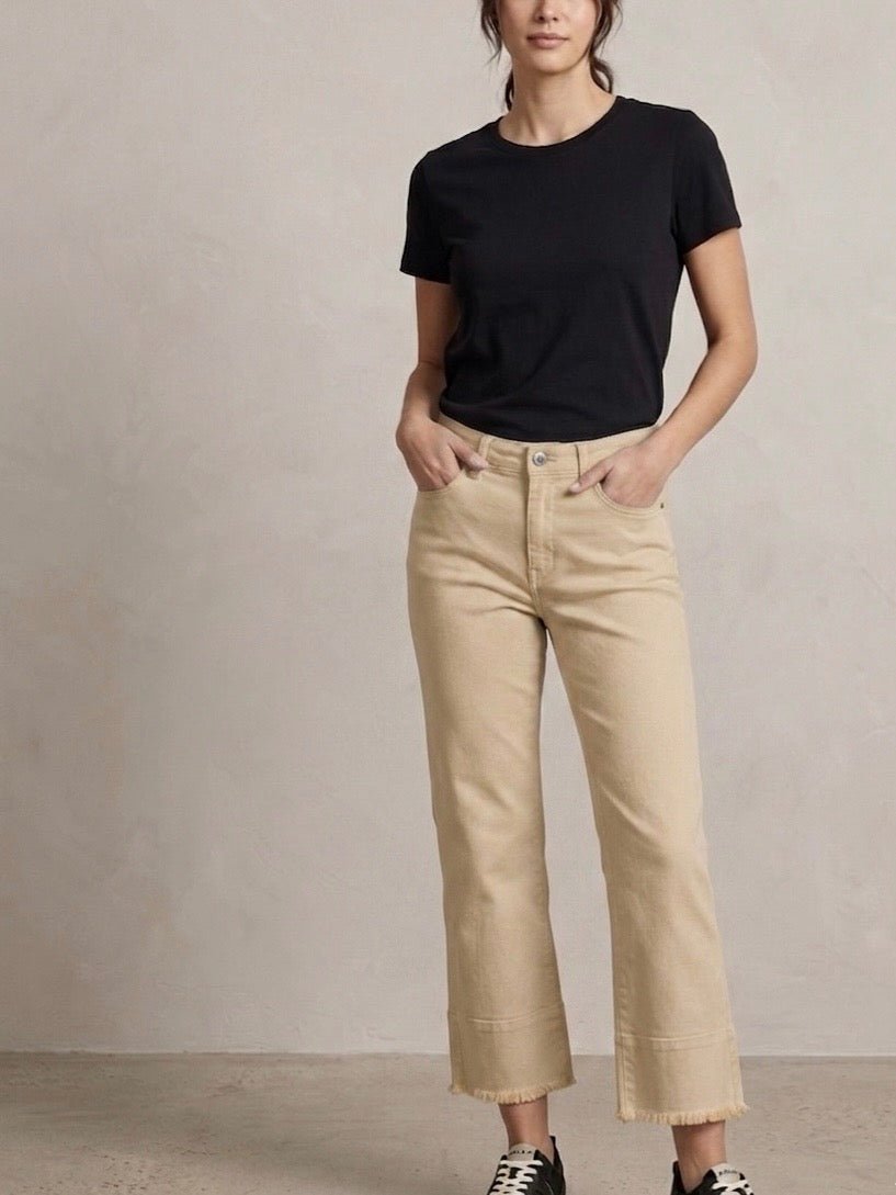 Hi - Low Fringe Hem Stretch Denim Jeans from Multiples - High Call Outfitters