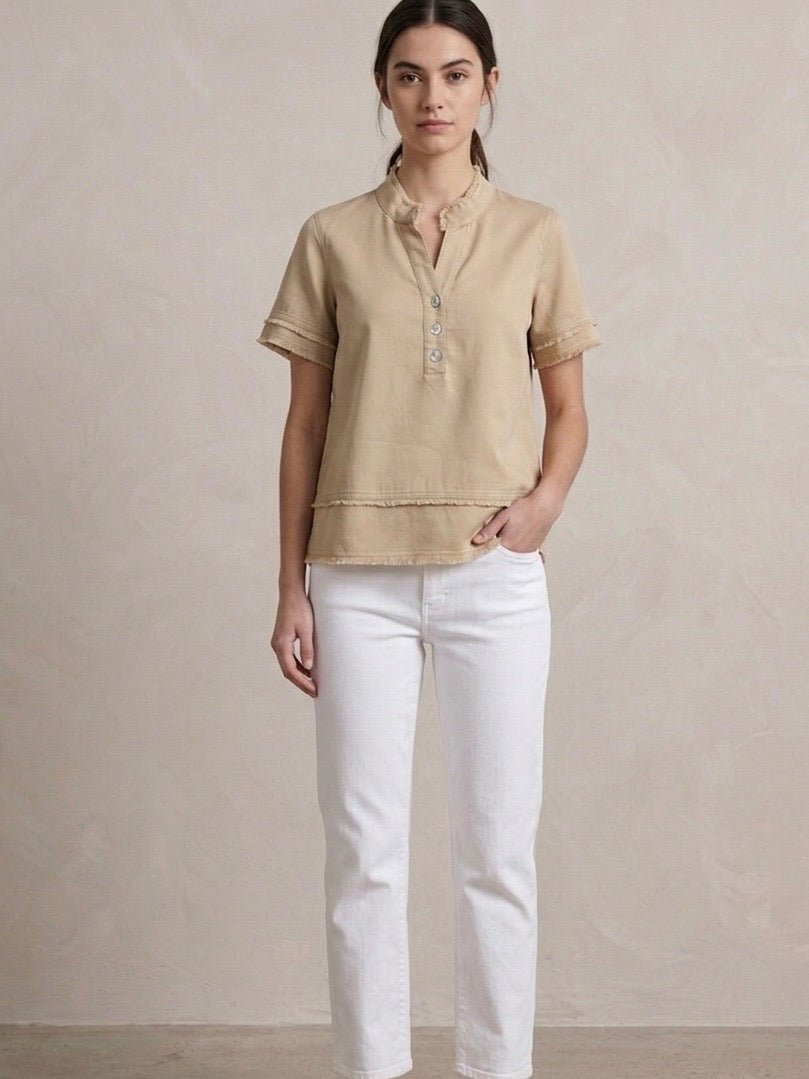 Double Fringe Banded Collar Top from Multiples - High Call Outfitters