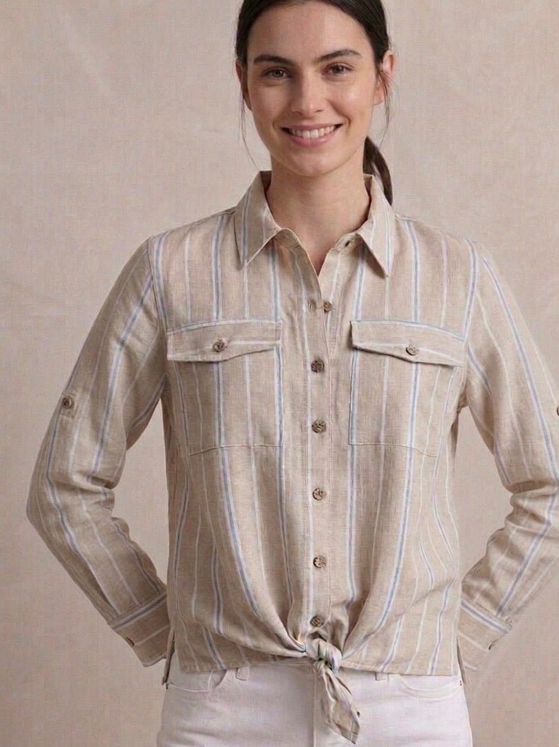 Tie Front with Roll Tab Sleeve Top from Multiples - High Call Outfitters