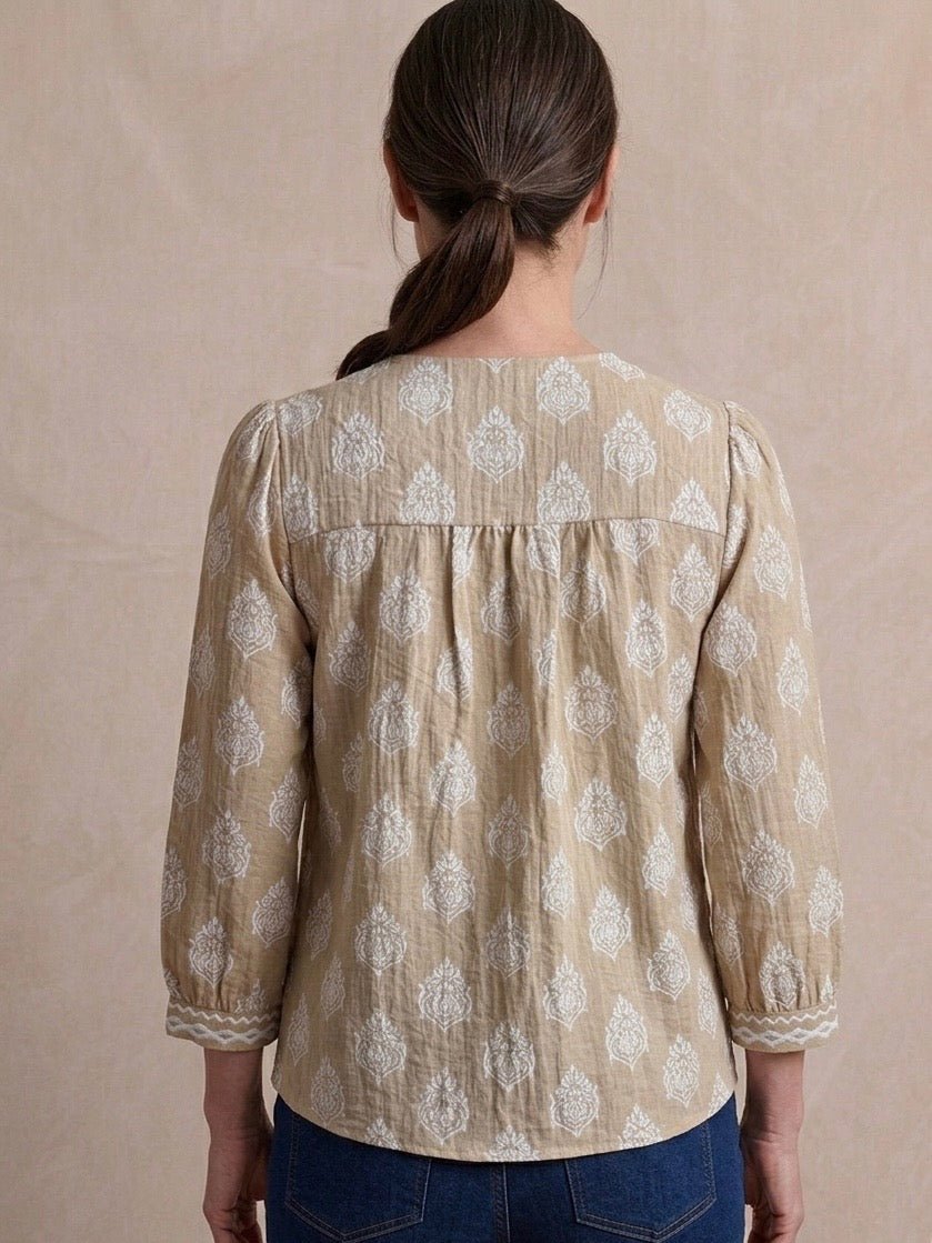 Embroidered Trim Detail Print Top from Multiples - High Call Outfitters