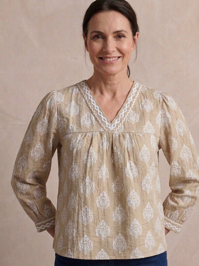 Embroidered Trim Detail Print Top from Multiples - High Call Outfitters