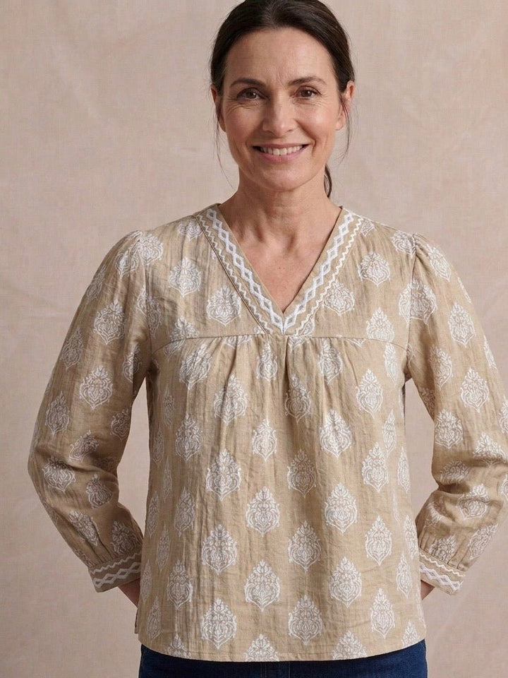 Embroidered Trim Detail Print Top from Multiples - High Call Outfitters
