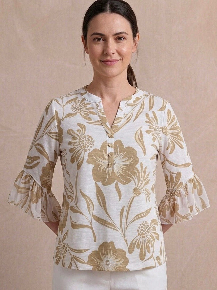 Flounce Sleeve Printed Top from Multiples - High Call Outfitters