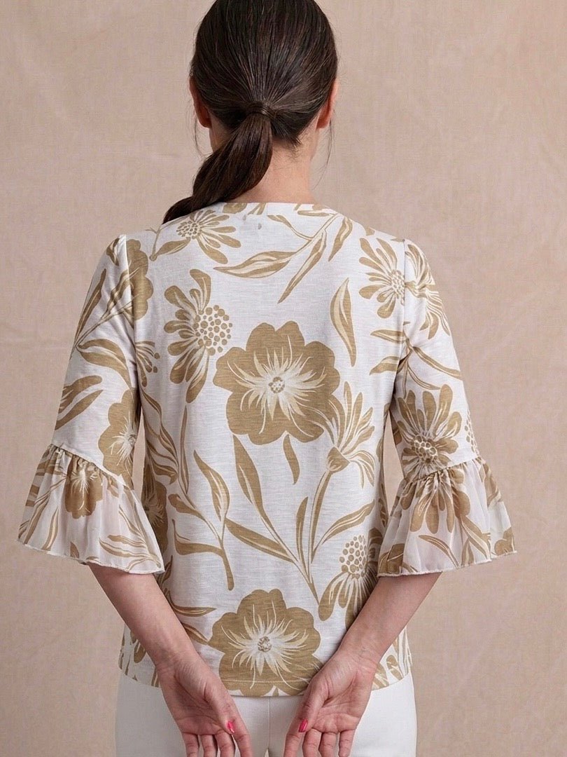 Flounce Sleeve Printed Top from Multiples - High Call Outfitters