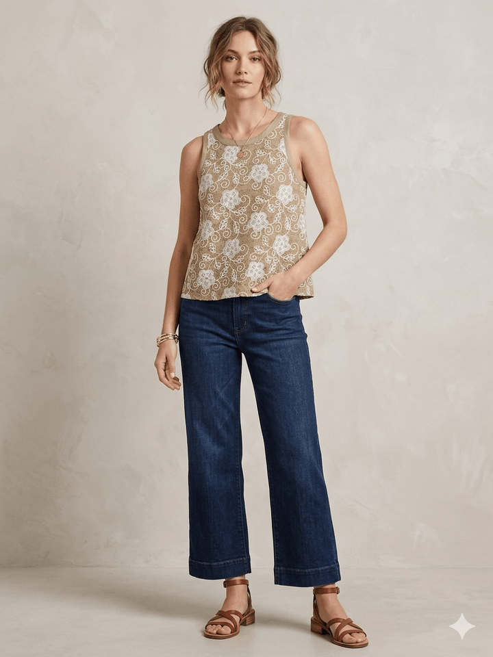 Embroidered Floral Mesh Tank - High Call Outfitters