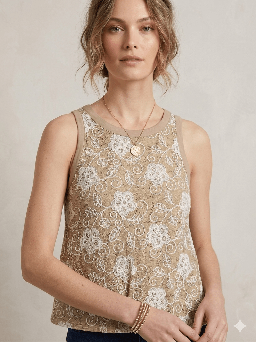 Embroidered Floral Mesh Tank - High Call Outfitters