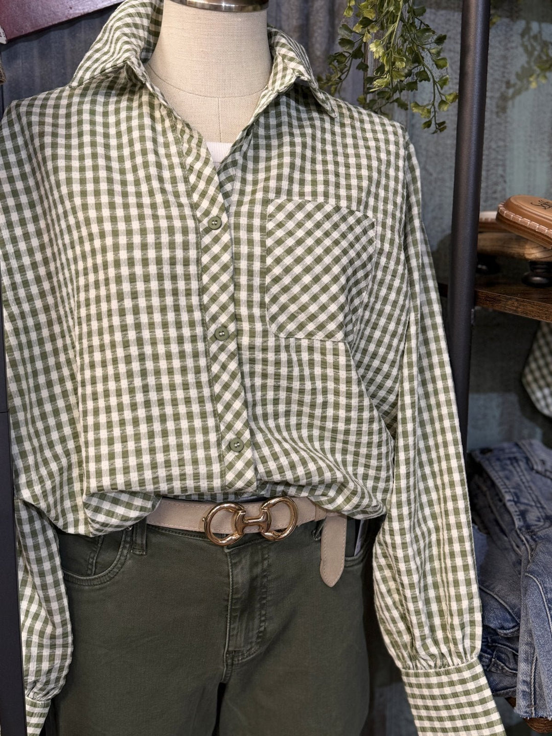 Gingham Bubble Hem Shirt - High Call Outfitters