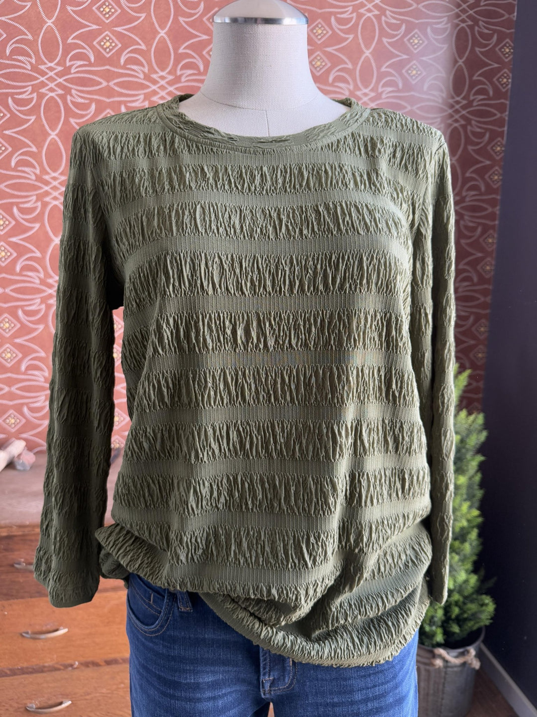 Textured Stripe 3/4 Sleeve Top from Multiples - High Call Outfitters