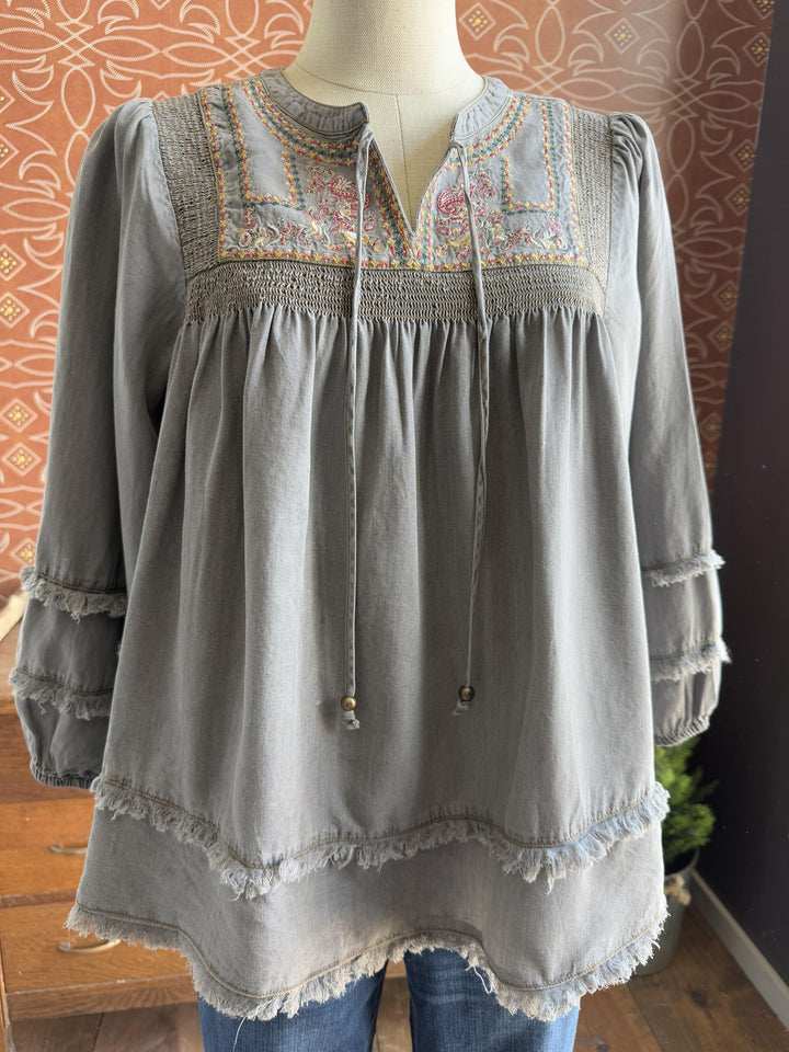 Embroidered Tie Front Top from Multiples