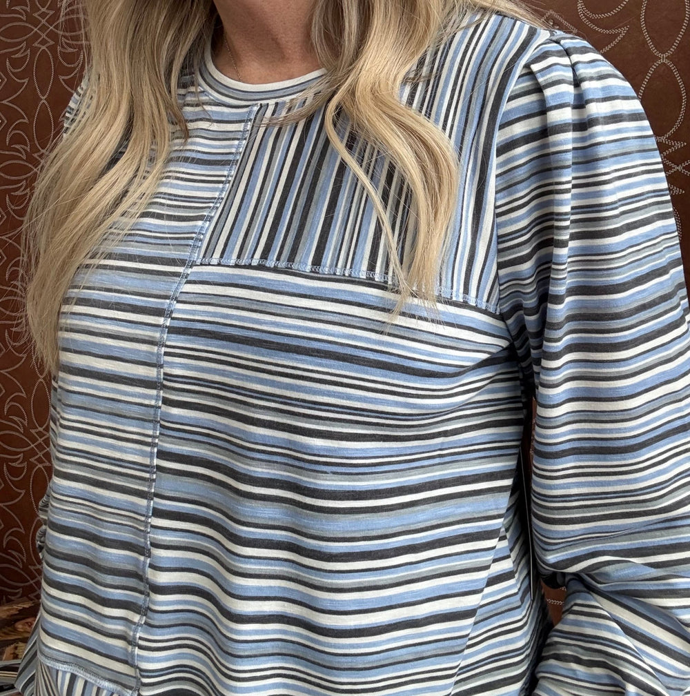 3/4 Tuck Sleeve Stripe Top from Multiples - High Call Outfitters