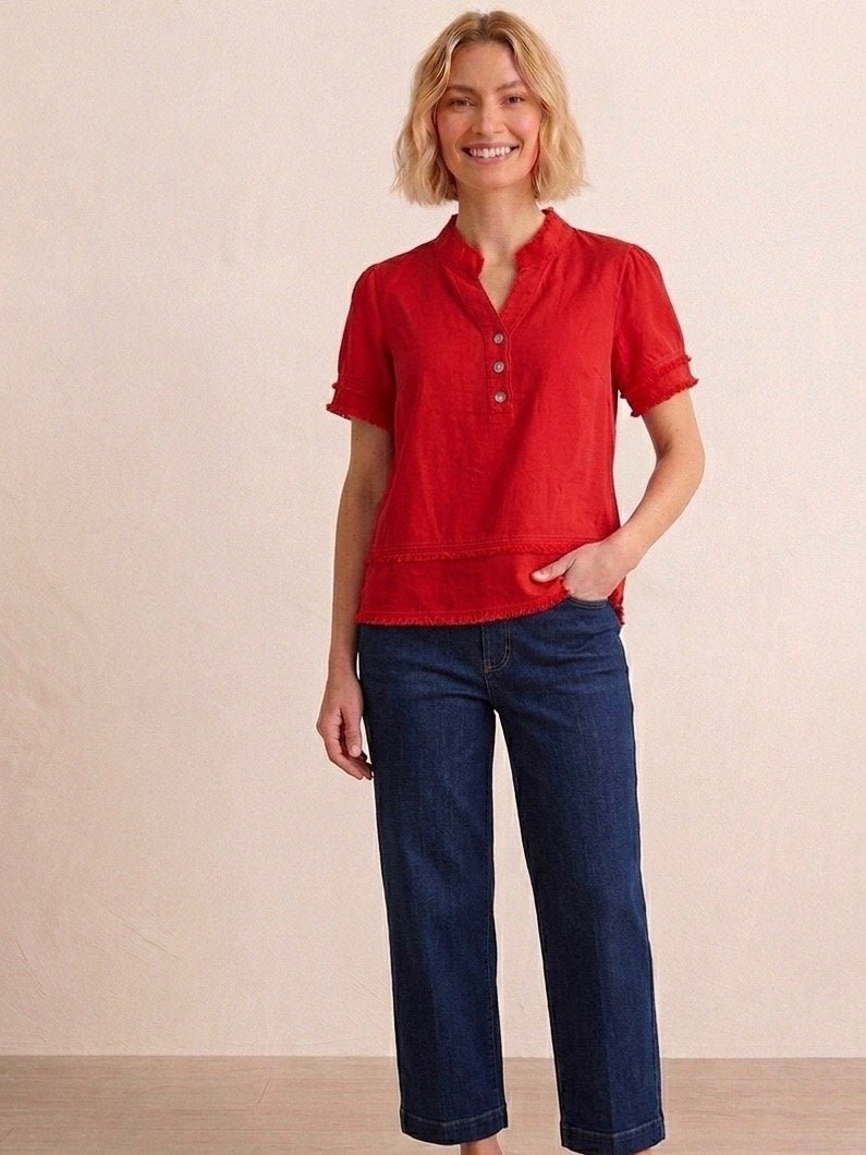 Double Fringe Banded Collar Top from Multiples - High Call Outfitters