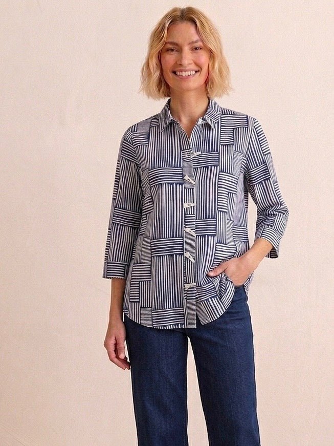 Abstract Stripe Decorative Button Top from Multiples - High Call Outfitters